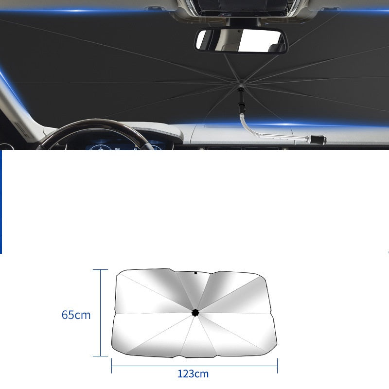 Foldable Windscreen Sun Shade Umbrella - Titanium silver / Curved handle Small