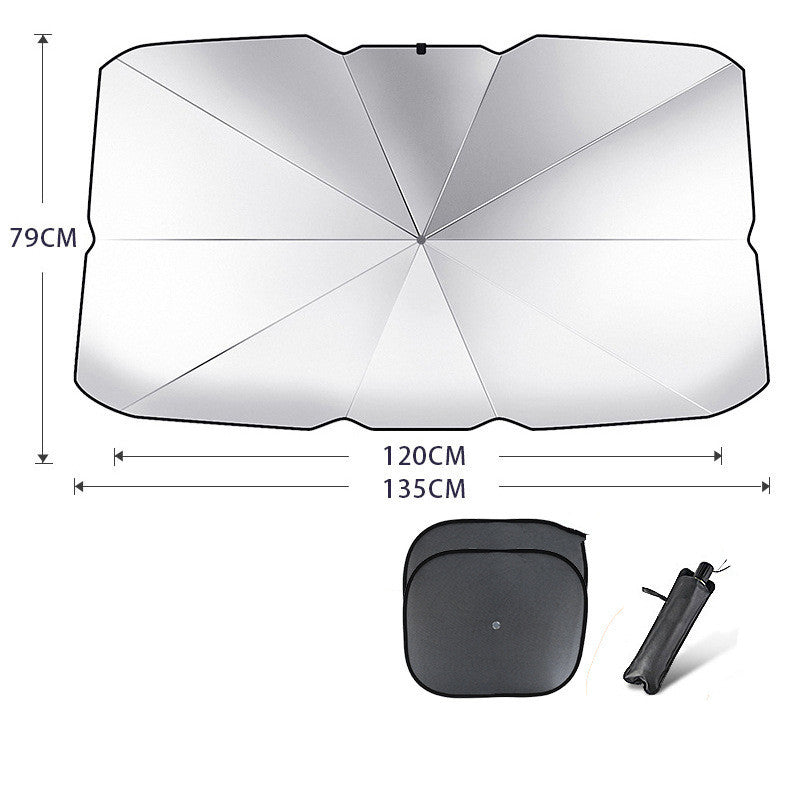 Foldable Windscreen Sun Shade Umbrella - Coated silver / Large with 2pcs mesh