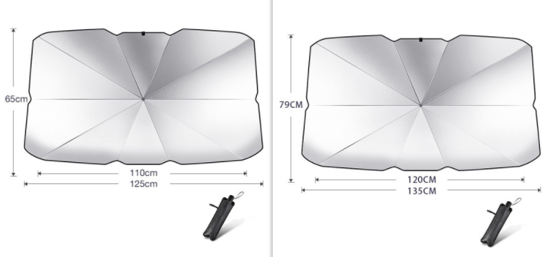 Foldable Windscreen Sun Shade Umbrella - Coated silver / Set