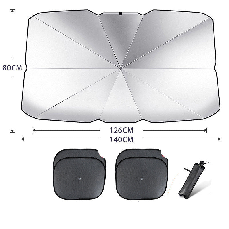 Foldable Windscreen Sun Shade Umbrella - Titanium silver / Large with 4pcs mesh